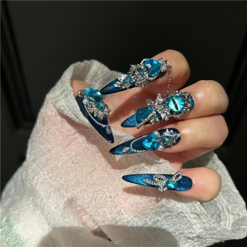10pcs Handmade Wearing Armor Blue Cat Eye Sparkling Eye Love Sparkling Glitter - Picture 7 of 7